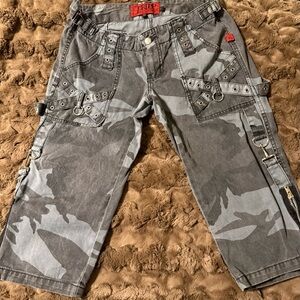 Tripp NYC Gray Camo Buckle Cargo Shorts